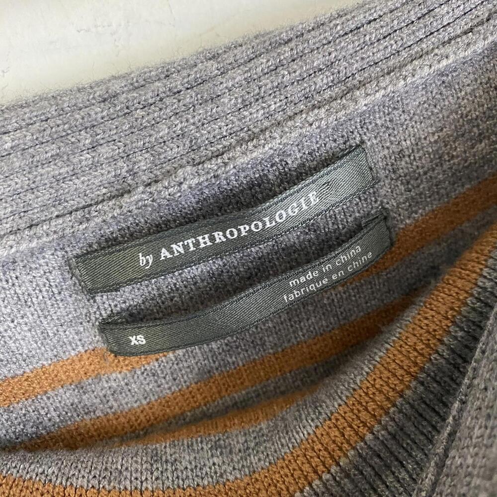 Anthropologie Striped Elise Ribbed Off Shoulder Sweater in gray and orange sz XS - Picture 7 of 7